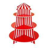 3 Tier Cupcake Foam Stand with Circus Carnival Tent Design for Desserts, Birthdays, Decorations