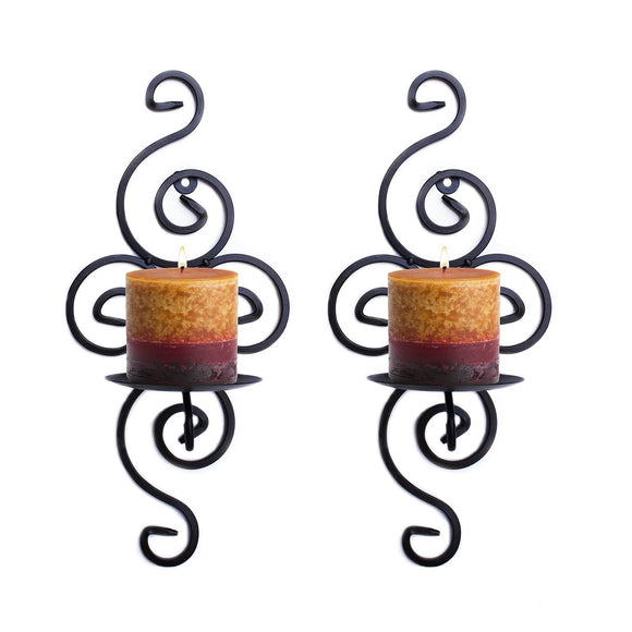 Pair of Elegant Swirling Iron Hanging Wall Candleholders Votives Sconce for Home Wall Decorations