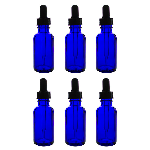 1oz Glass Bottles with Glass Eye Dropper Dispenser (6 Pack) (Cobalt Blue)