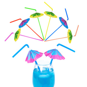 Multicolored Tropical Print Umbrella Disposable Straws (48 Pack)